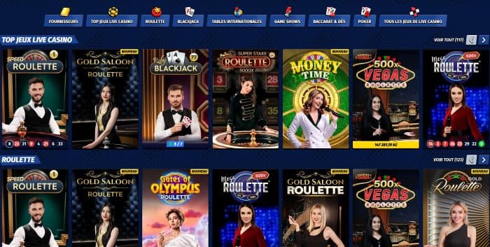 les live casino et gameshow