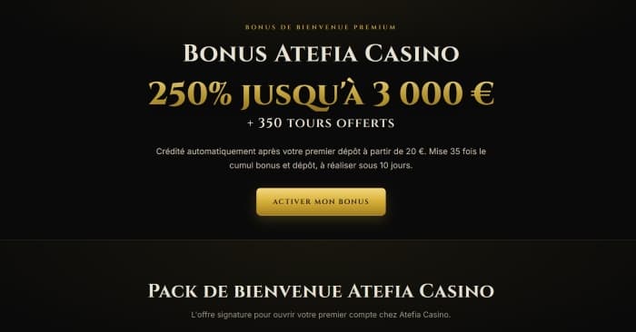 tous les bonus de casino sur Atefia