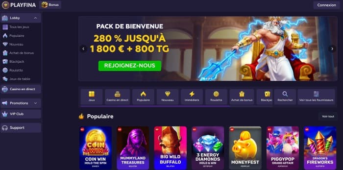 Playfina Casino - Aperçu